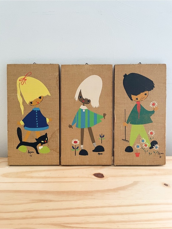 Vintage Other - VTG Mid Century Agnes Burlap Wood Wall Art Plaque Panel MCM